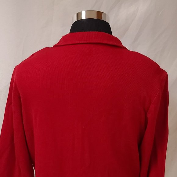 Teddi Womens Large Red Black Floral Long Sleeve Button Up Cardigan Sweater USA - Picture 9 of 13